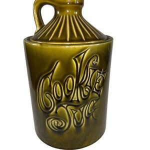 Vintage McCoy Avocado Green Ceramic Cookie Jar Moonshine Jug Shape jug 1971 rare